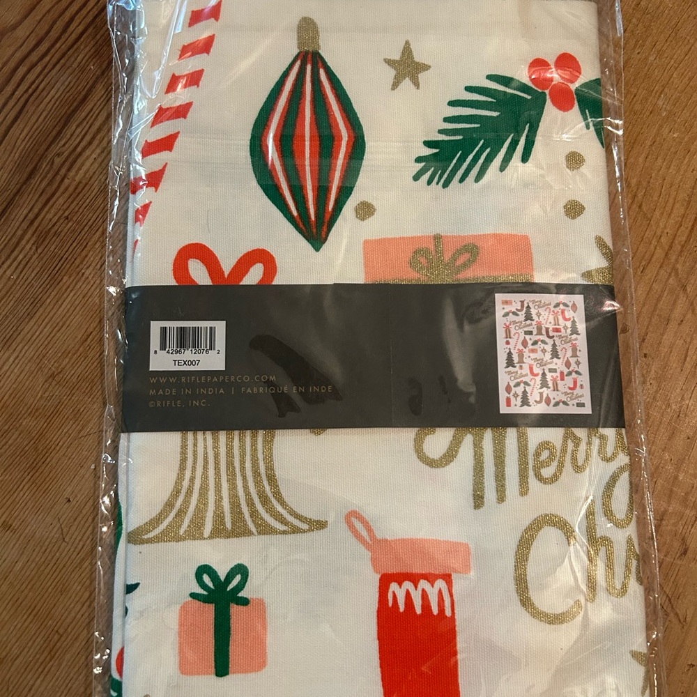 Rifle Paper Co. DECK THE HALLS Christmas Tea Towel - Green, Red, Gold - Picture 2 of 3